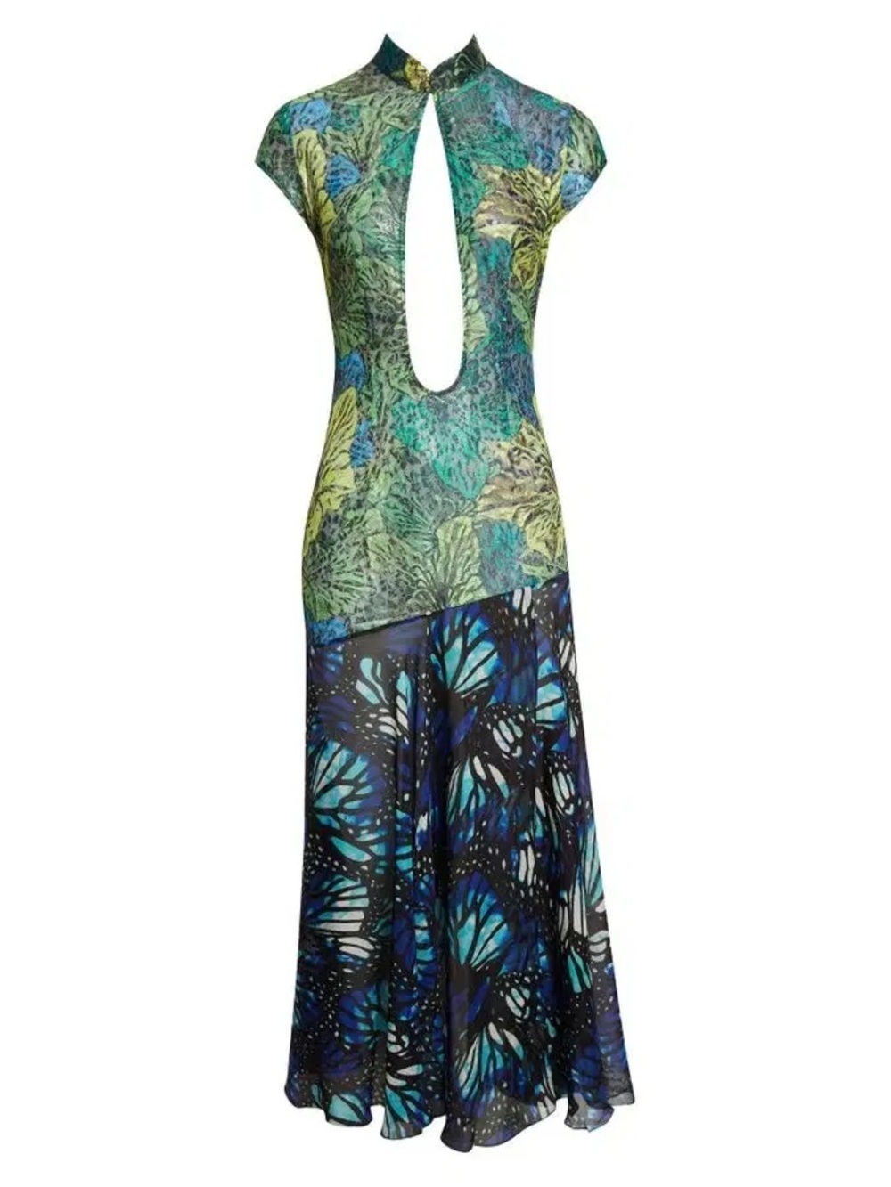 Kim Shui Butterfly DressGreen & Blue Printed Keyhole Back Maxi Dress